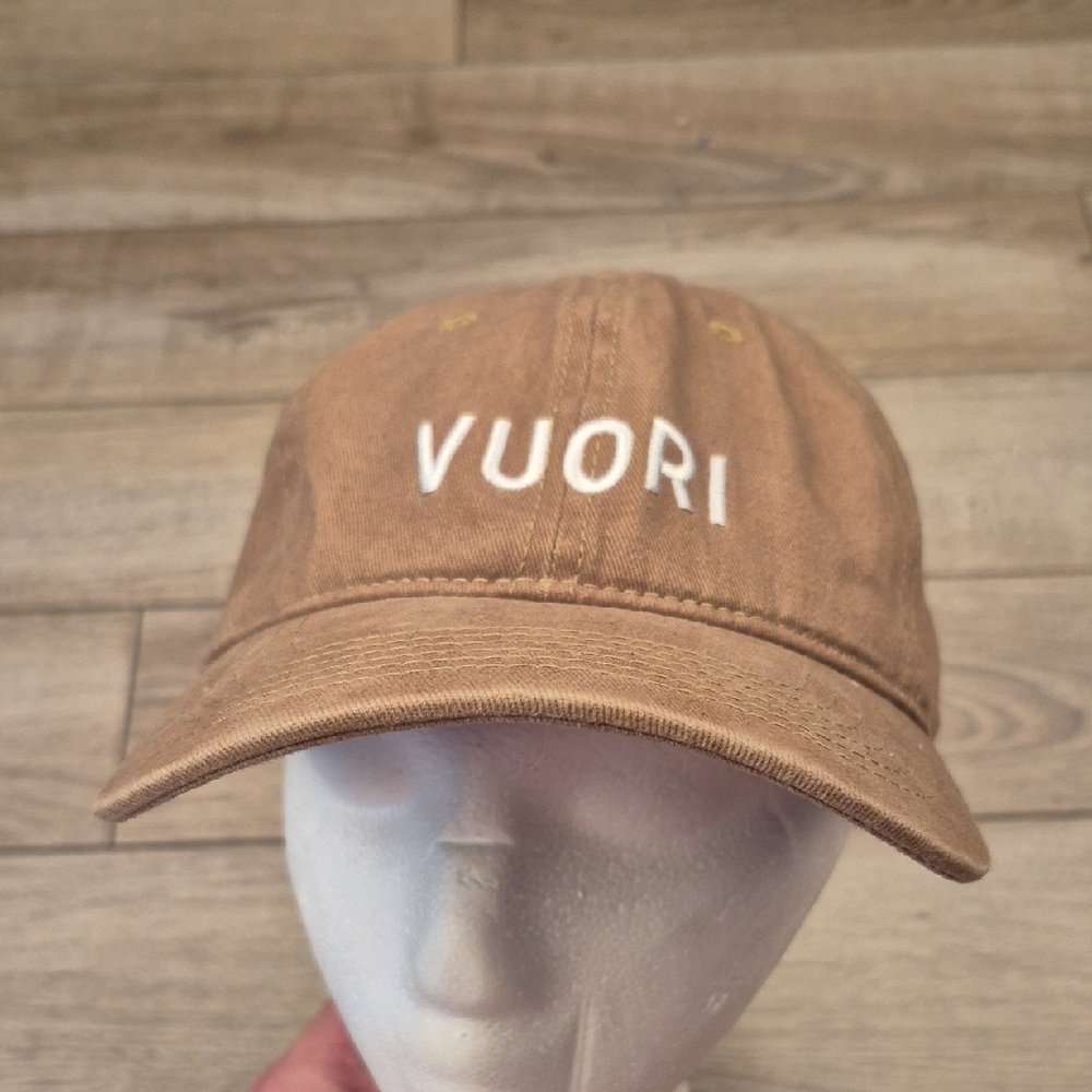 VUORI Olive Brown Spellout Embroidered‎ Cotton Logo Strap Back Hat Cap